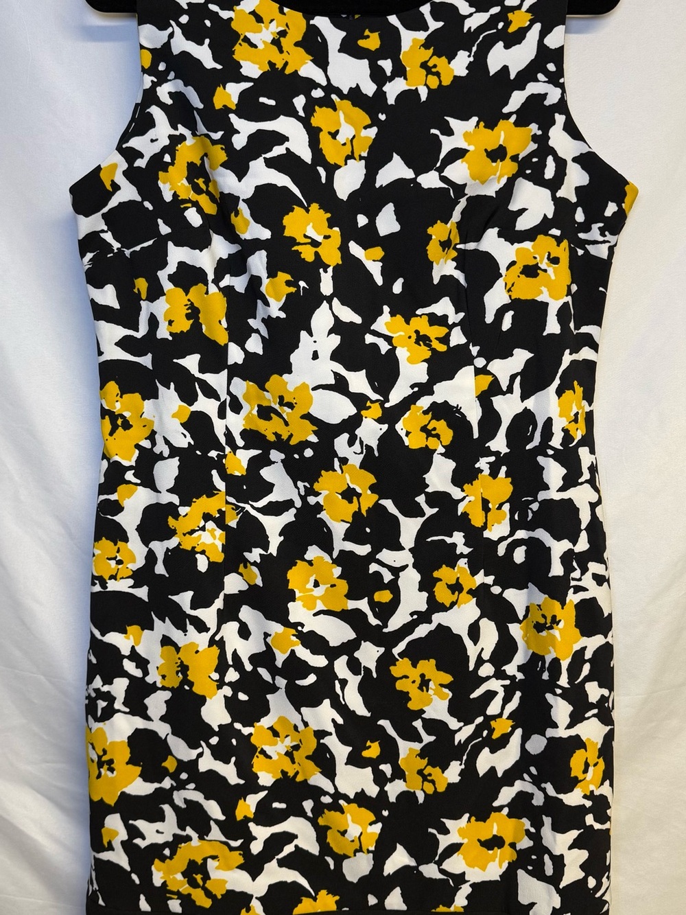 Ronni Nicole Black Floral Sheath Dress with Yellow and White Print